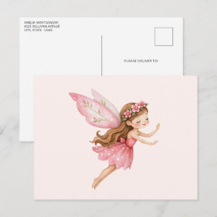Süßes Feenmädchen in einem rosa Kleid - Whimsical Postkarte