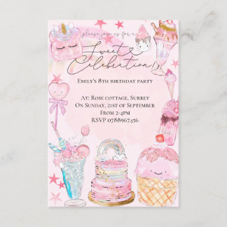 Süßes Feiern Aquarell Girl's Geburtstag Einladung