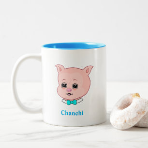 Süßes Ferkel-Cartoon & Kalligrafie Zweifarbige Tasse