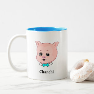Süßes Ferkel-Cartoon & Kalligrafie Zweifarbige Tasse