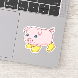Süßes Ferkel-Schwein in gelben Gummistiefeln Aufkleber