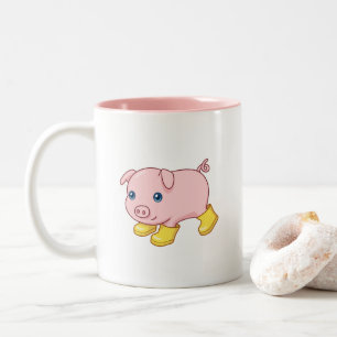 Süßes Ferkel Schwein in gelben Gummistiefeln Zweifarbige Tasse