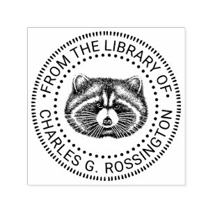 Süßes fettes Waschbär-Gesicht Bibliotheksbuch Name Permastempel