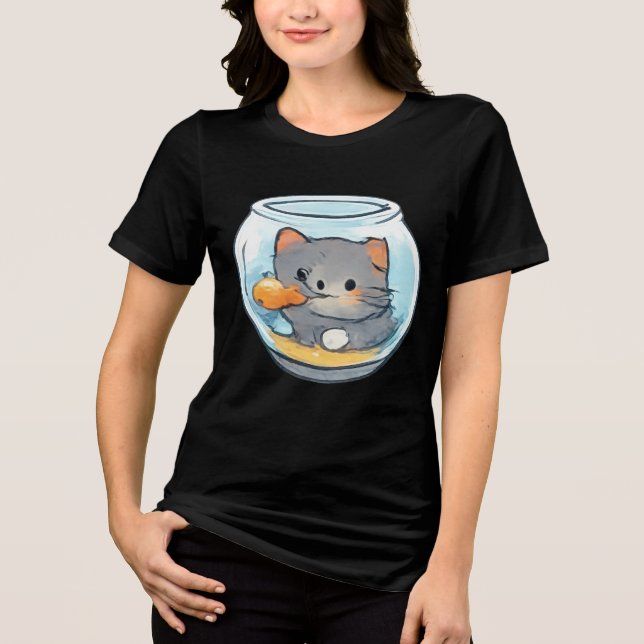Süßes Fischglas-Kätzchen Tri-Blend Shirt (Vorderseite)