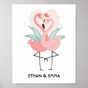 Süßes Flamingo-Paar personalisierter Valentinstag Poster