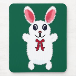 Süßes flauschiges weißes Kaninchen mit roter Schle Mousepad