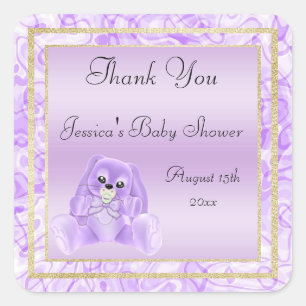 Süßes Flieder-Häschen Danke Baby Shower Quadratischer Aufkleber