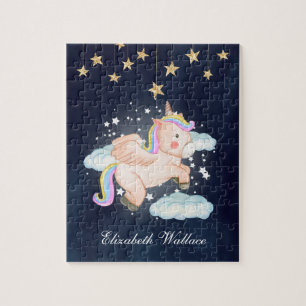 Süßes fliegendes Einhorn Nachthimmel Navy Blau Nam