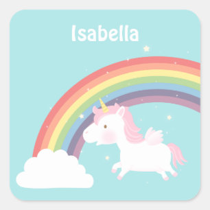 Süßes fliegendes Einhorn Regenbogen für Mädchen Quadratischer Aufkleber