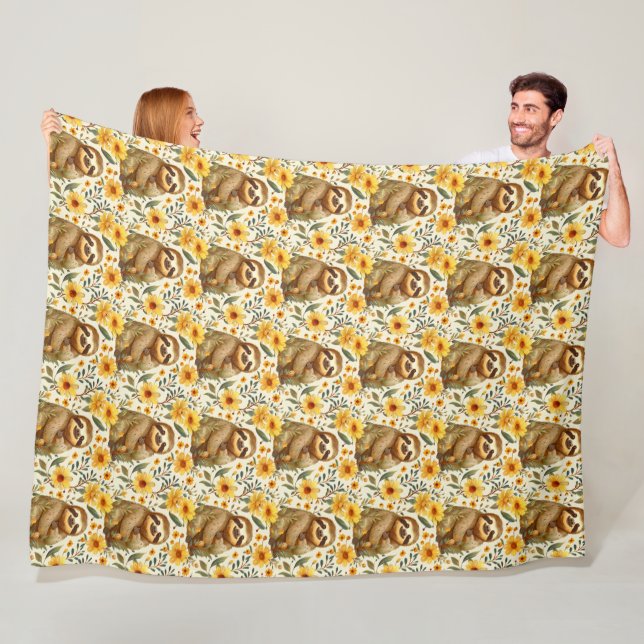 Süßes florales Faultier-Muster Fleecedecke (Beispiel)