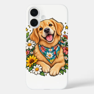 Süßes florales Golden Retriever-Digitaldesign mit iPhone 16 Hülle