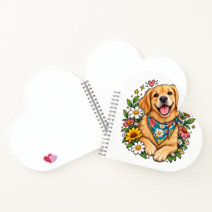 Süßes florales Golden Retriever-Digitaldesign mit Notizbuch