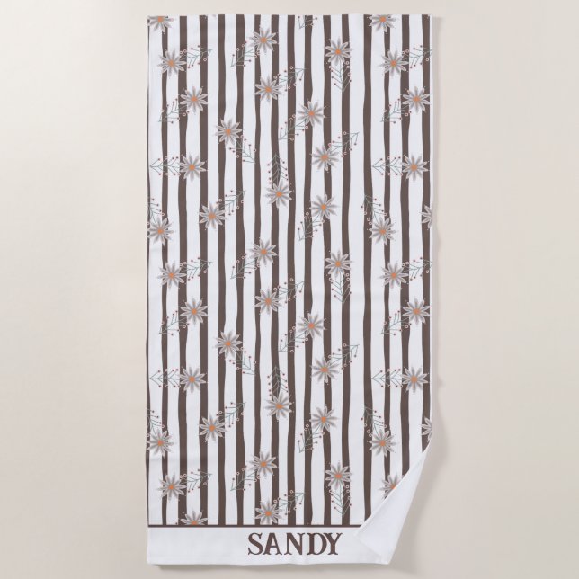 süßes florales Monogramm Name  Strandtuch (Vorderseite)