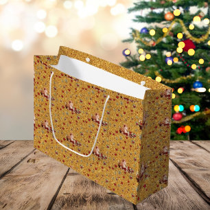Süßes florales Weihnachts-Einhorn-Mädchen Gold Große Geschenktüte