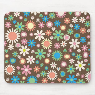 Süßes Flower-Power-Muster Braun Mousepad