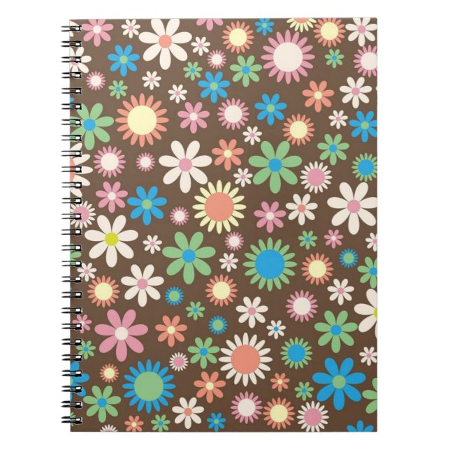 Süßes Flower-Power-Muster Braun Notizblock (Vorderseite)
