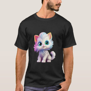 Süßes Fluffiges Kätzchen Farbige Fell Große Augen  T-Shirt