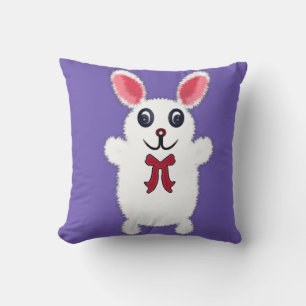 Süßes Fluffiges Weißes Kaninchen mit Roter Schleif Kissen
