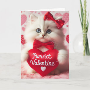 Süßes Fluffiges Weißes Valentins-Kätzchen Lustig Karte