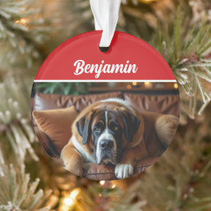 Süßes Foto vom Saint Bernard Hund an Weihnachten Ornament