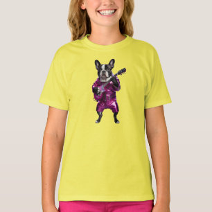 Süßes Französische-Bulldogge-Rockstar-Kinder-T-Shi T-Shirt