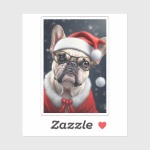 Süßes Französische Bulldogge Santa Weihnachts-Feie Aufkleber