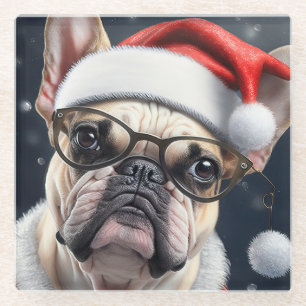 Süßes Französische Bulldogge Santa Weihnachts-Feie Glasuntersetzer