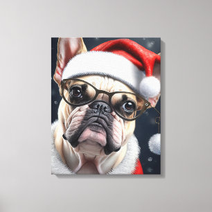 Süßes Französische Bulldogge Santa Weihnachtsfeier Leinwanddruck