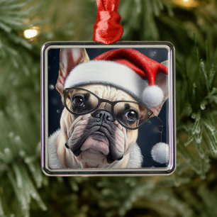 Süßes Französische Bulldogge Santa Weihnachtsfeier Ornament Aus Metall