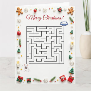 Süßes Französische-Bulldogge-Weihnachts-Labyrinth- Karte