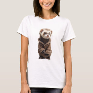 Süßes Frettchen in brauner gestrickter Strickjacke T-Shirt