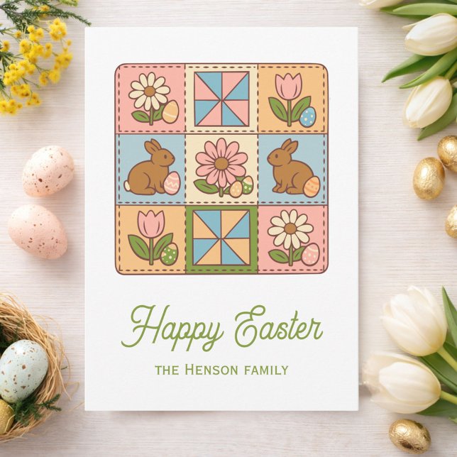 Süßes Fröhliches Ostern Hasen Quilt Muster  Karte (Von Creator hochgeladen)