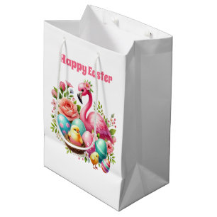 Süßes Fröhliches Ostern rosa Flamingo  Mittlere Geschenktüte
