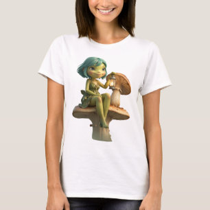 Süßes Froschmädchen mit Laterne auf Pilz T-Shirt