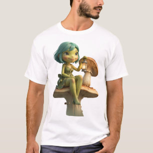 Süßes Froschmädchen mit Laterne auf Pilz T-Shirt