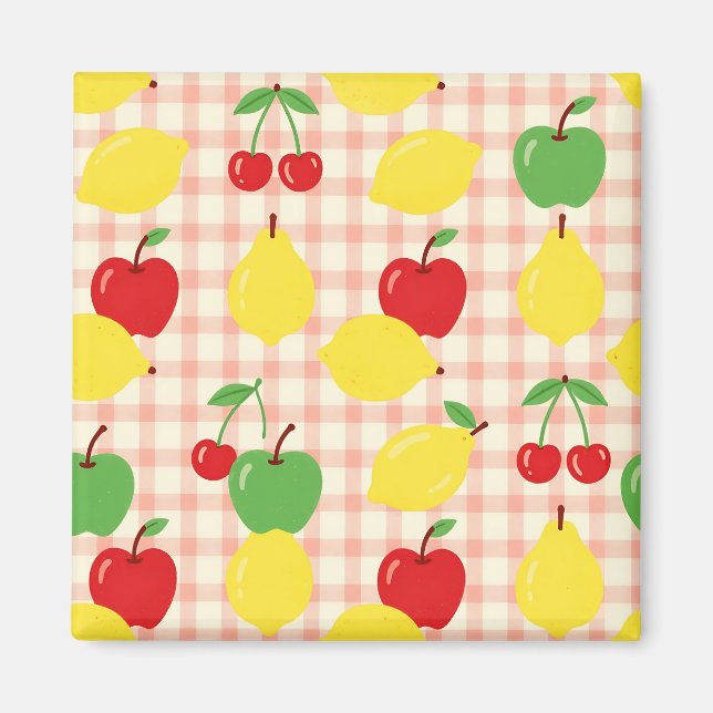 Süßes Frucht-Gingham-Muster Magnet (Vorne)