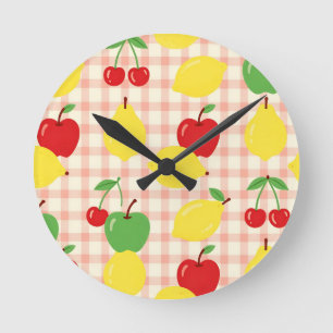 Süßes Frucht-Gingham-Muster Runde Wanduhr