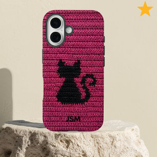Süßes Fuchsia-Häkeln Katzen-Initial-Monogramm   iPhone 16 Hülle