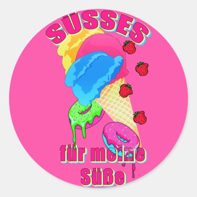 SÜSSES für meine Süße Eis Eiscreme Donut Erdbeeren Runder Aufkleber (Vorderseite)