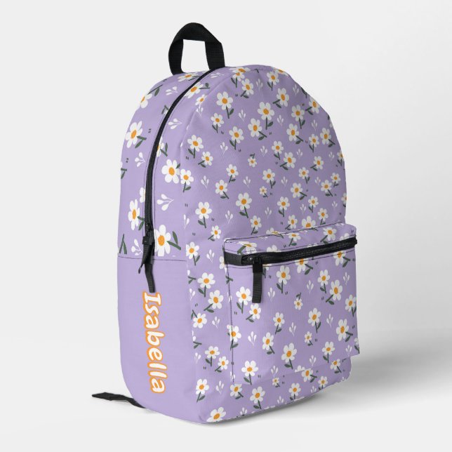Süßes Gänseblümchen-Blumenmuster Lila Schulrucksac Bedruckter Rucksack (Rückseitige Ecke links)