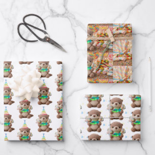 Süßes Geburtstags-Otter- und Fisch-Thema Geschenkpapier Set