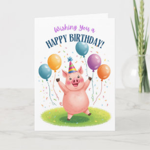 Süßes Geburtstags-Schwein mit Luftballons und Konf Karte