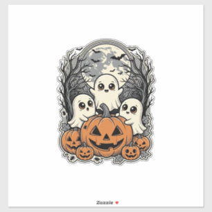 Süßes Geist-Kürbis-Shirt Vintage-Gravur Halloween Aufkleber