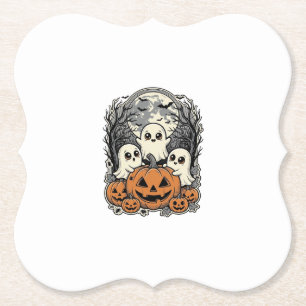 Süßes Geist-Kürbis-Shirt Vintage-Gravur Halloween Untersetzer