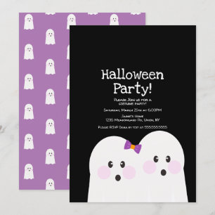 Süßes Geister-Paar Halloween-Party Schwarz Lila Einladung