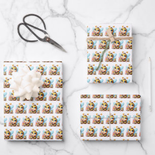 Süßes, gekacheltes Baby-Bienen-Muster-Zwilling Geschenkpapier Set