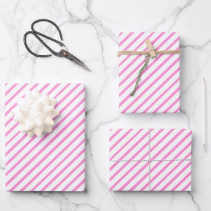 Süßes, gekacheltes rosa weißes Streifenmuster Mädc Geschenkpapier Set