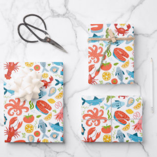 Süßes gemustertes Meeresfrüchte-Strand-Party-Muste Geschenkpapier Set