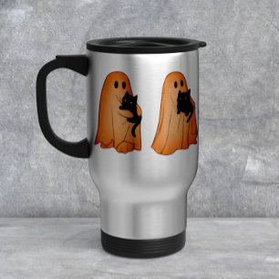 Süßes Gespenst und schwarze Katze Halloween-Tasse Reisebecher