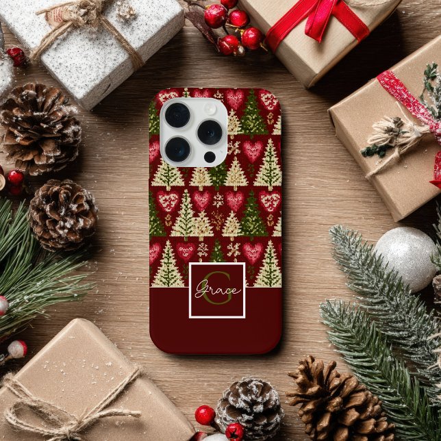 Süßes gestricktes Weihnachtsbaum-Muster iPhone 15 Pro Hülle (Von Creator hochgeladen)